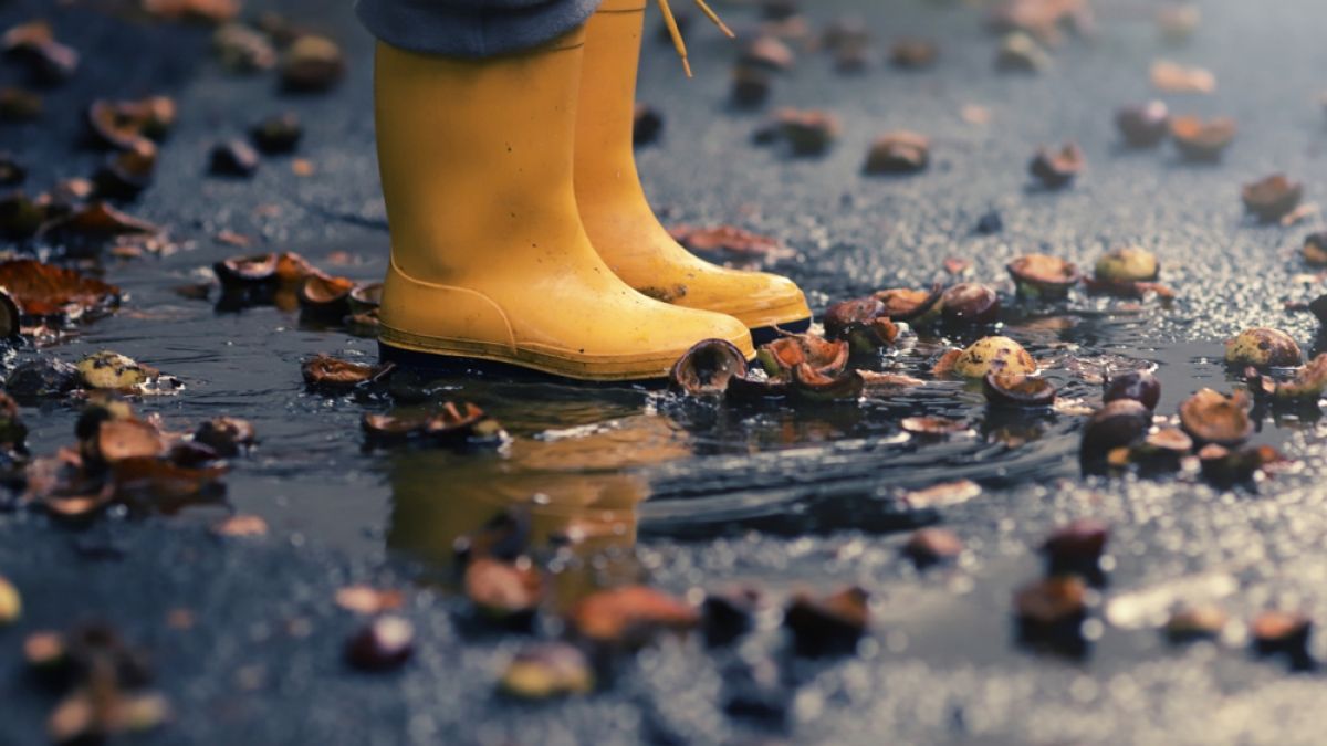 yellow rubber boots in puddle